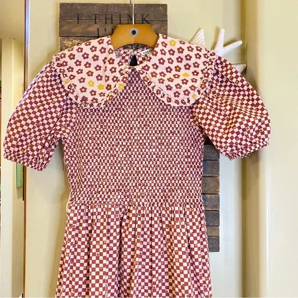 ASOS Neon Rose Floral Gingham Peter Pan Collar Midi Dress 🌼 - Picture 5 of 13